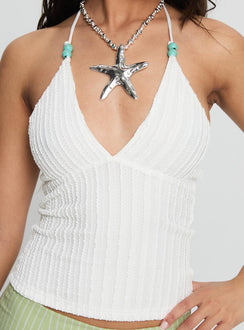 Vibe Check Bead Detail Cross Front Top White