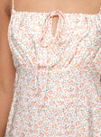 Midi dress  Floral print, straight neckline, adjustable straps, invisible zip fastening