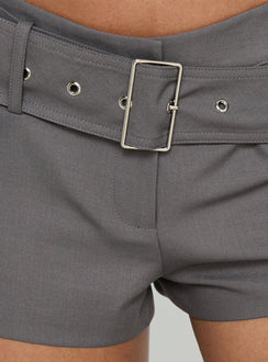 Zaera Asymmetrical Belt Tailored Mini Shorts Charcoal
