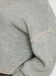 side view of model wearing Princess Polly Baby I'm Back Knit Sweater Grey / Pink 