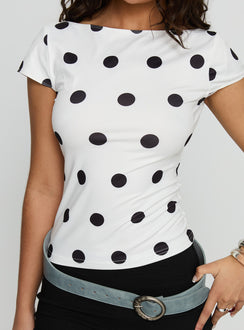 Truthfully Low Back Top White Polka