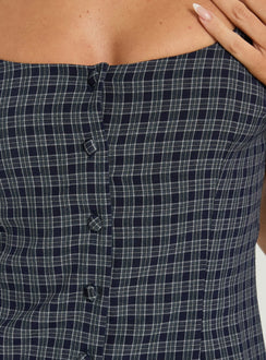 The Real Her Scoop Neck Top Navy Check