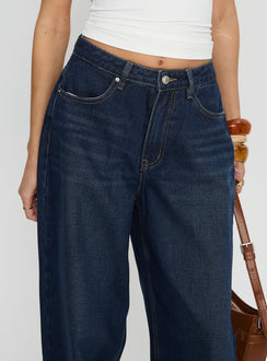 Naylor Mid Rise Wide Leg Jeans Mid Blue Denim