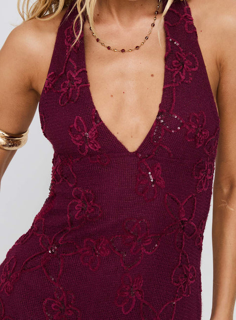 Codami Halter Sequin Mini Dress Burgundy