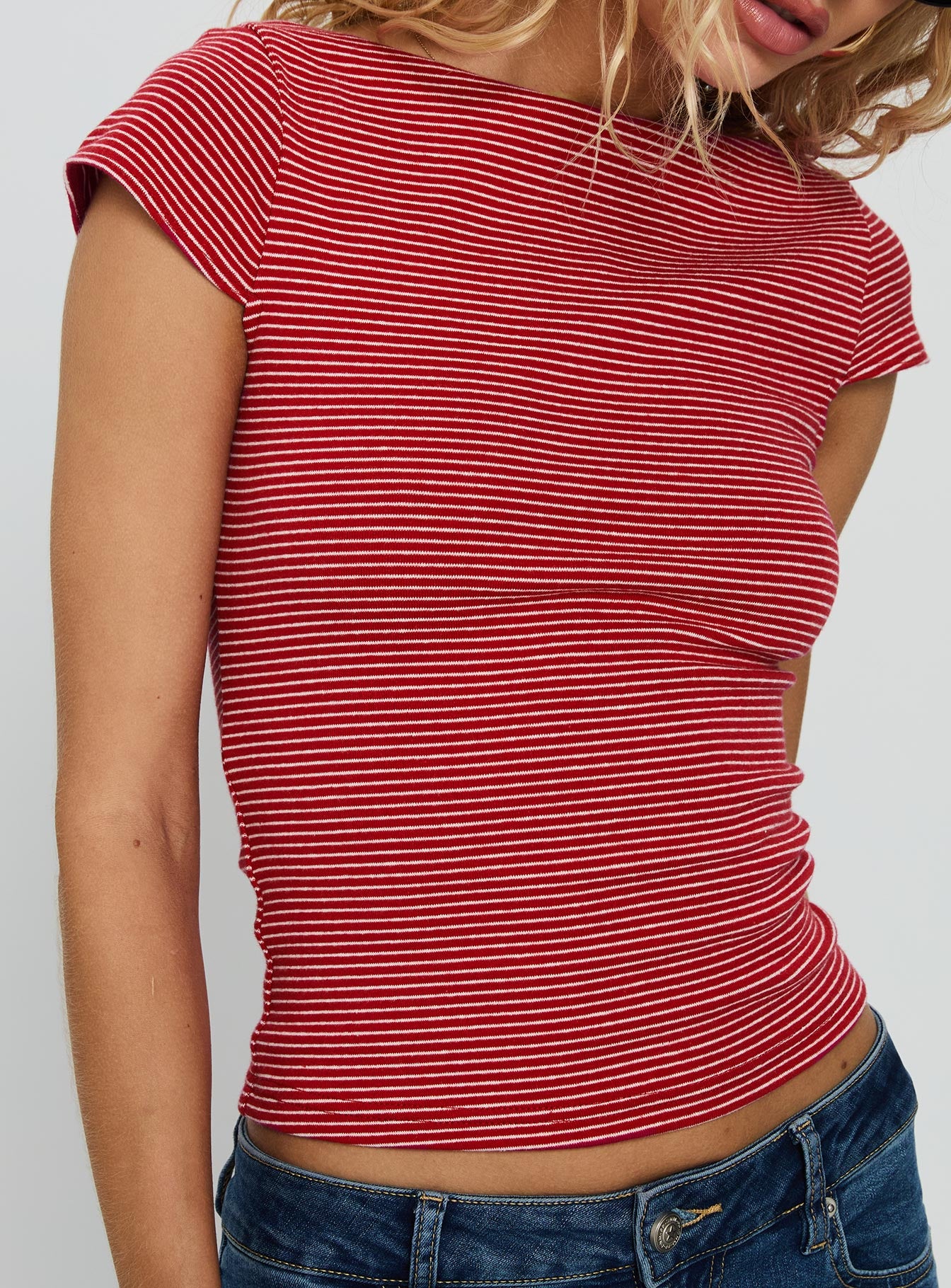 Nyren Low Back Boatneck Top Red Stripe