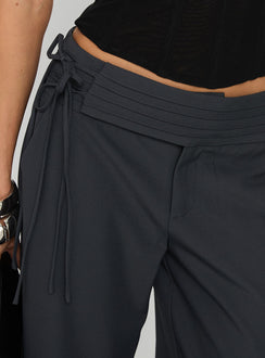 front view of model wearing Princess Polly Good Riddance Pleat Tie Slouch Pants Charcoal Low Rise Pants 