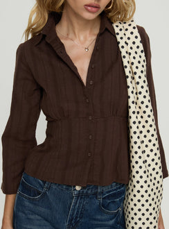 Taelynn 3/4 Sleeve Button Up Shirt Chocolate