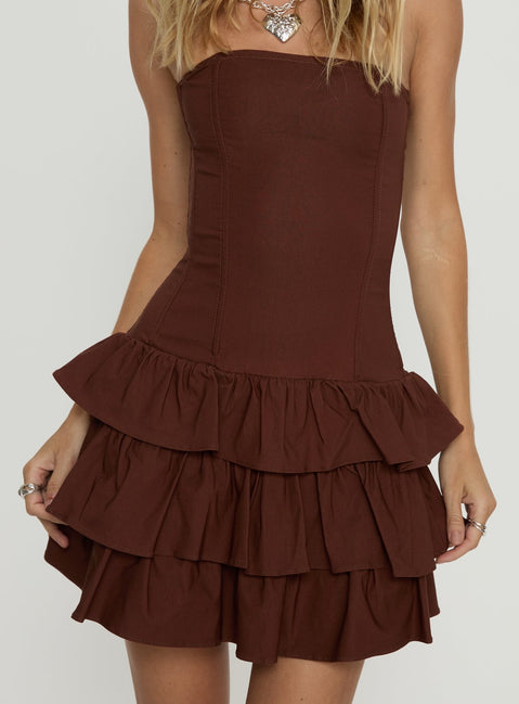 Valentia Tiered Mini Dress Chocolate