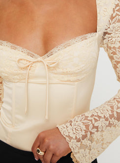 product Princess Polly Markwell Long Sleeve Bodysuit Cream Full Sleeves Sweetheart 