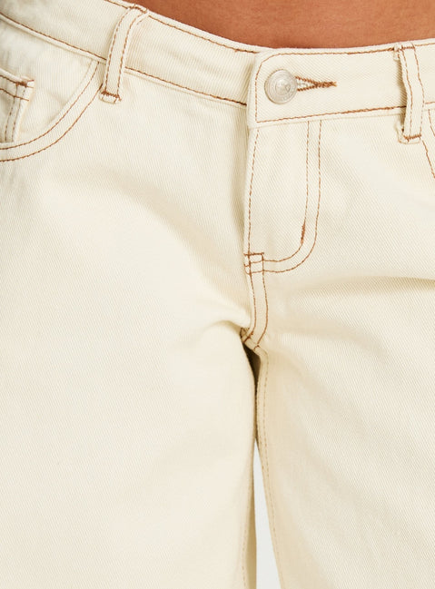 Picco Ultra Low Rise Wide Leg Jeans Creme