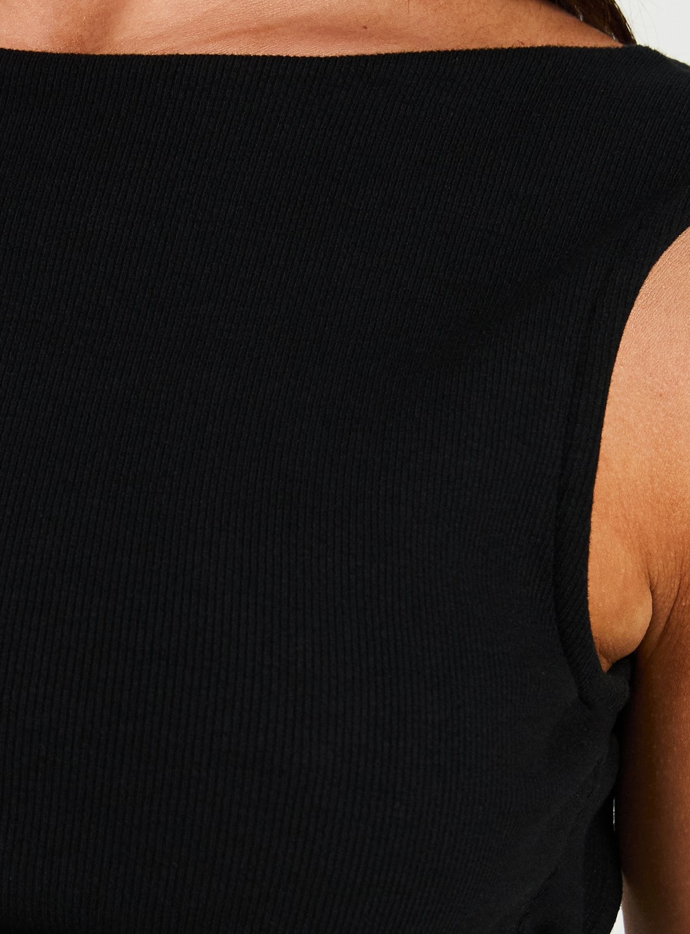 Baseline Rib Boat Neck Low Back Top Black
