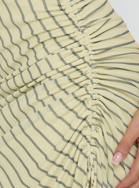 Adolena Halter Ruched Maxi Dress Yellow Stripe