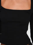 So American Rib 3/4 Sleeve Top Black