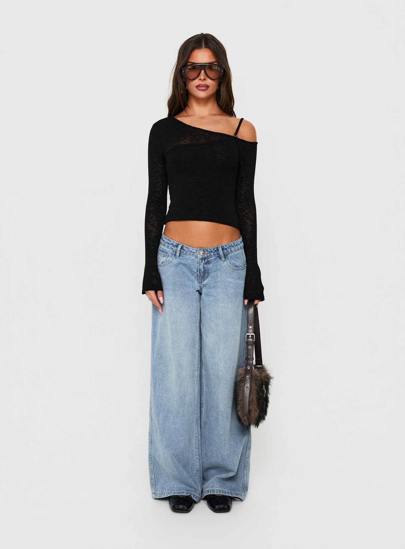 Picco Ultratiefe Weite Jeans Hellblau Waschung