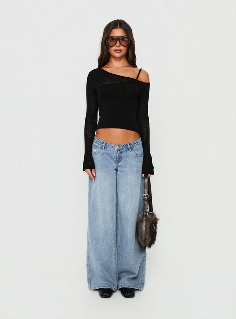 Picco Ultratiefe Weite Jeans Hellblau Waschung