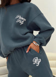 Princess Polly Crew Neck Sweatshirt Cursive Text Navy / White Princess Polly  regular 