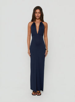 Dionira Plunge Halter Maxi Dress Navy
