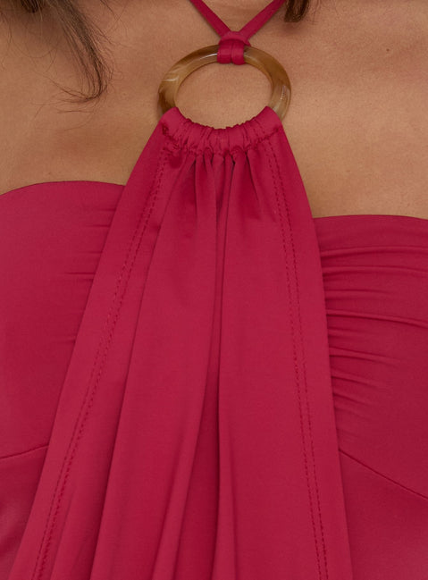 Zenn Ring Detail Draped Romper Red