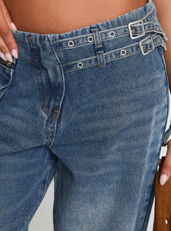 product Princess Polly Paltrow Cargo Jeans Mid Blue Wash Mid Rise 