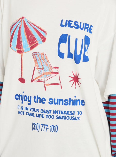 Enjoy The Sunshine Lagen-Langarmshirt mit Grafik Weiß / Blau gestreift