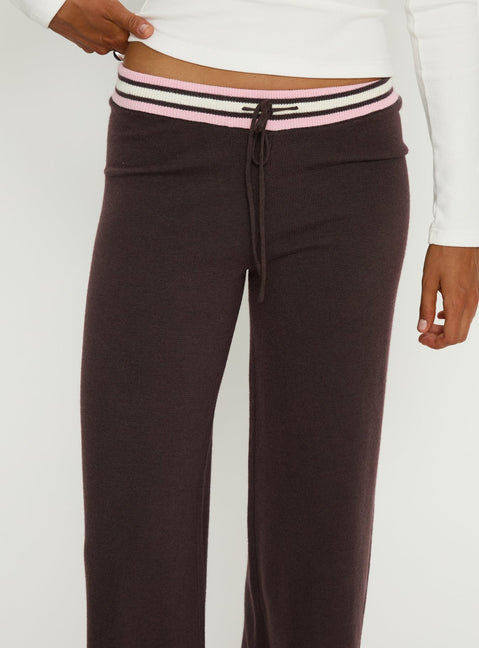 back view of model wearing Princess Polly Felisha Low Waist Knit Pants Brown Low Rise Pants 
