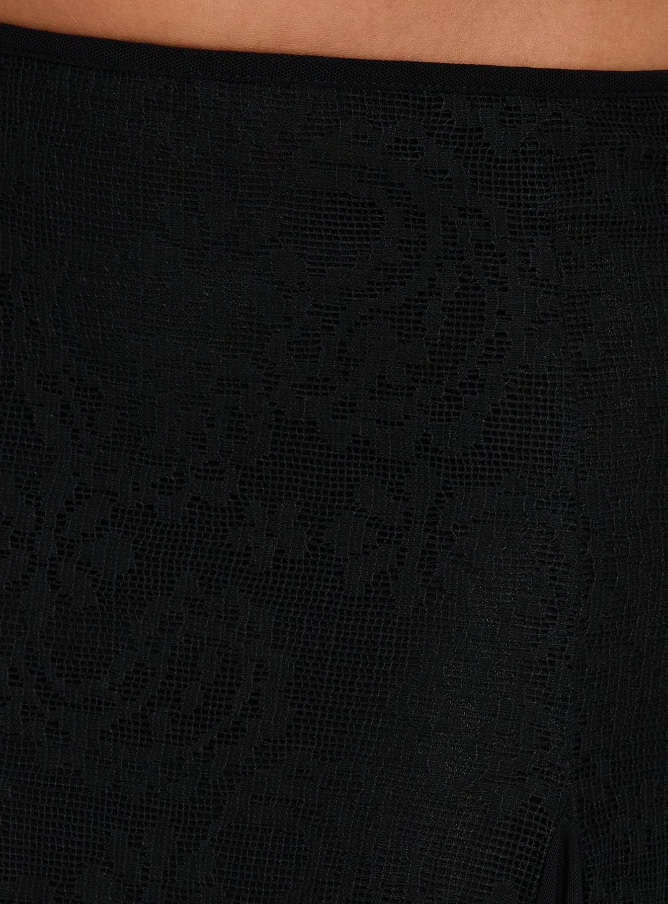 Highlighting the Quani Lace Midi Skirt Black womens-skirts with solid print and intricate lace hem detailing Princess Polly