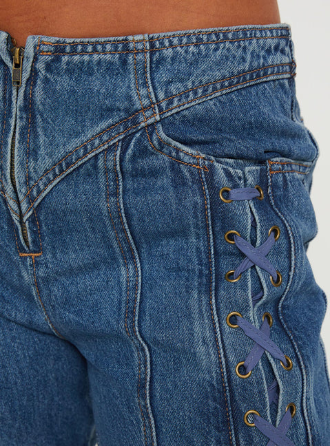 product Princess Polly Low Rise Jeans  Day Dream Tie Up Jeans Blue Denim