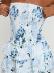 Sunkiss Frill Mini Dress White / Blue Petite