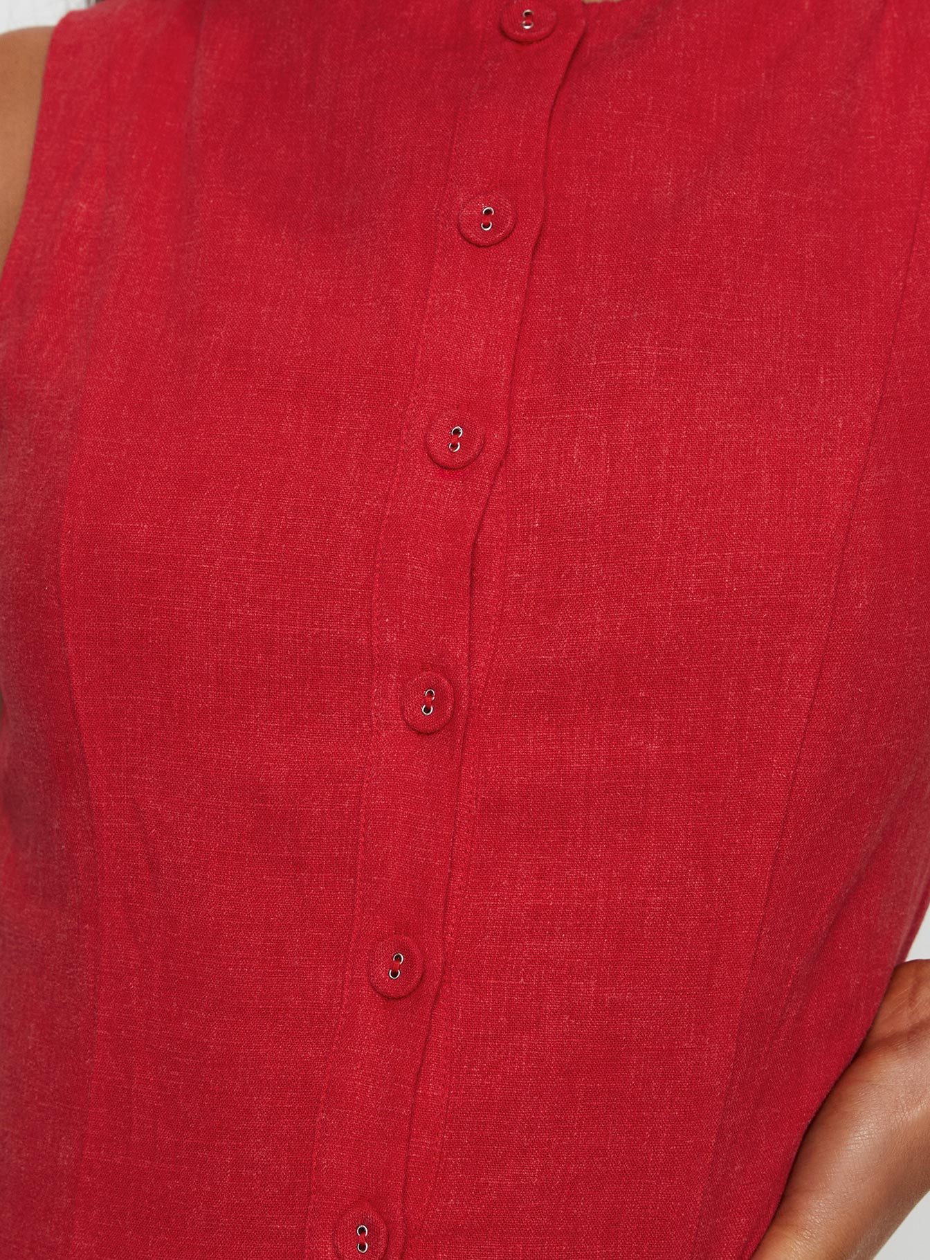 product Princess Polly Dollie Linen Mini Dress Red Crew Neck 