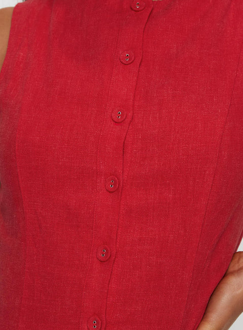 product Princess Polly Dollie Linen Mini Dress Red Crew Neck 