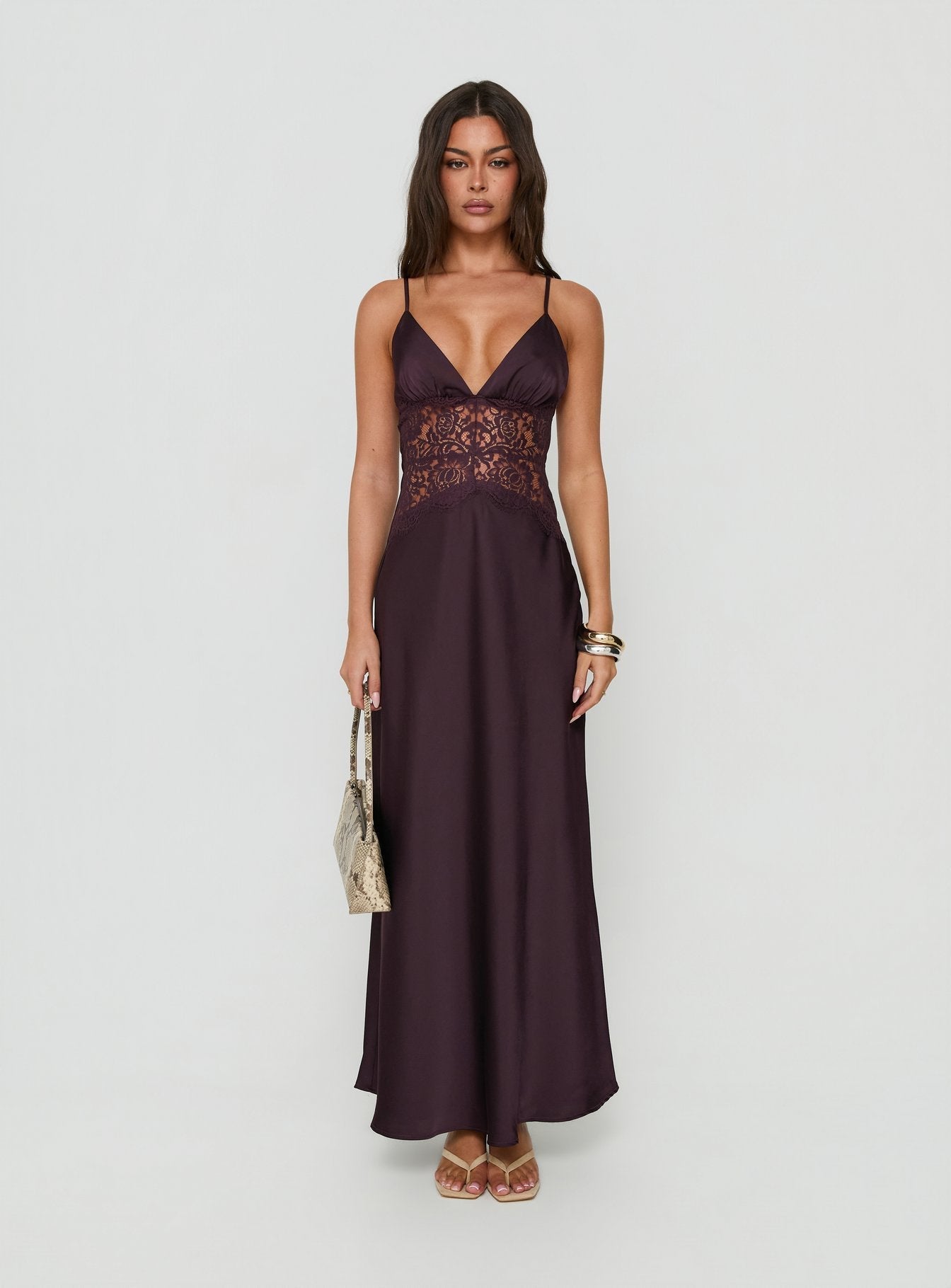 Klairee Halter Lace Maxi Dress Plum