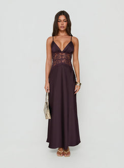 Klairee Halter Lace Maxi Dress Plum