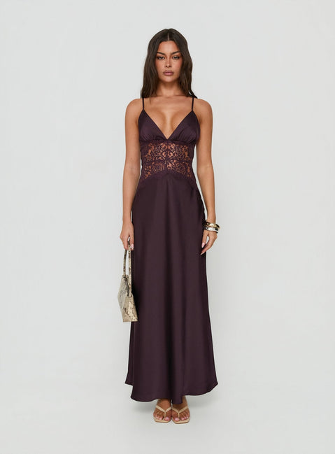 Klairee Halter Lace Maxi Dress Plum