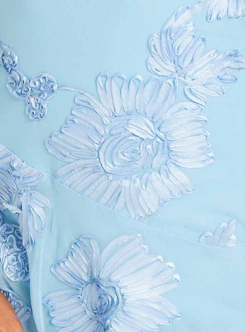 Meadow of Dreams Strapless Mini Dress Blue Floral Burnout
