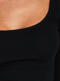 Baseline Rib Scoop Neck Long Sleeve Reversible Top Black