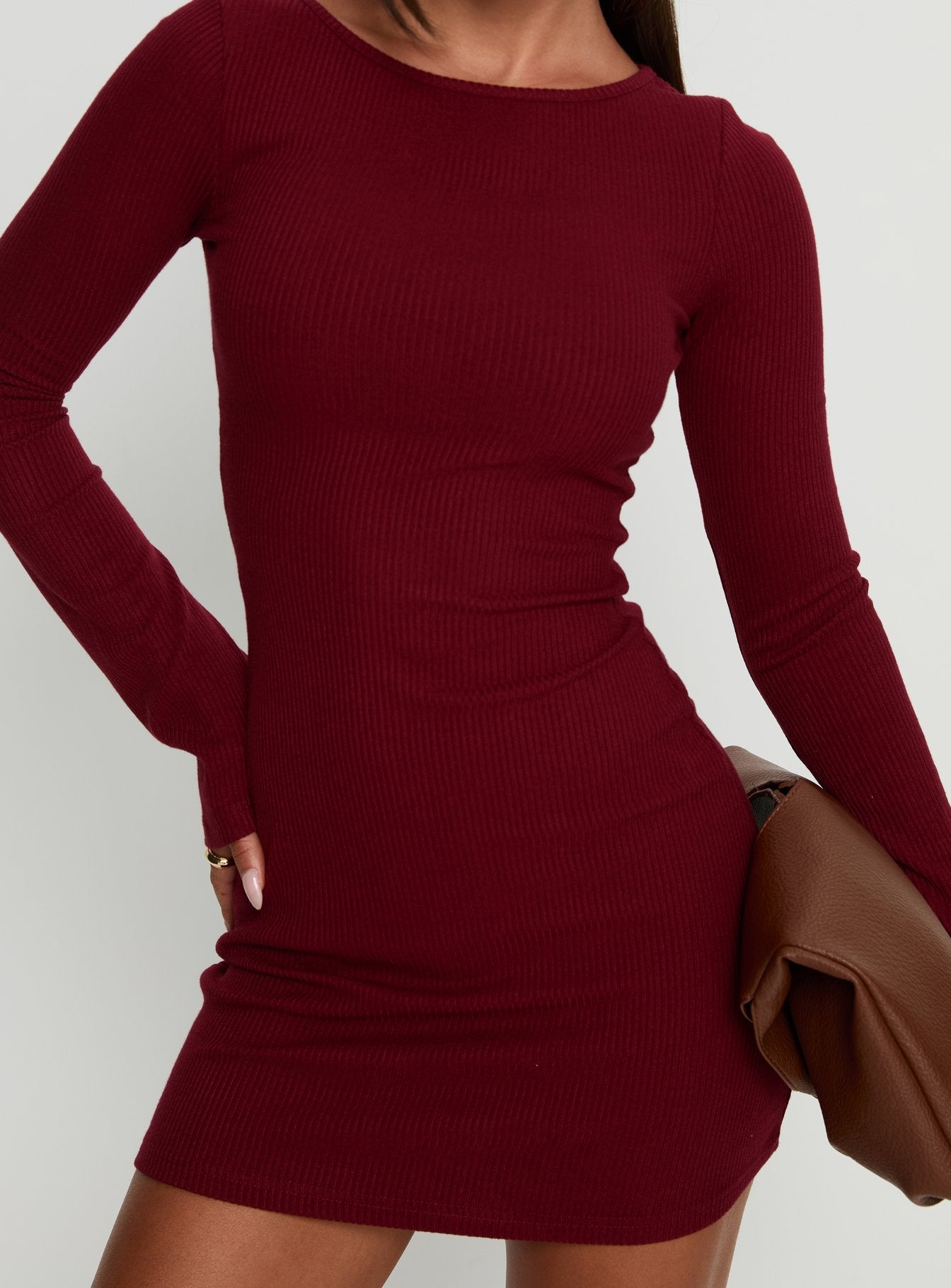 Bryanna Langarm-Minikleid Tiefes Merlot