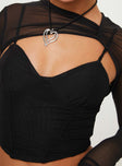 Long sleeve mesh crop top Strappy design, ruching detail, adjustable straps for under top, cannot be worn separately  Good stretch, lined bust  Princess Polly Lower Impact