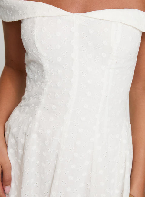 product Princess Polly Rosebud Off The Shoulder Mini Dress White Petite Sweetheart Neckline 