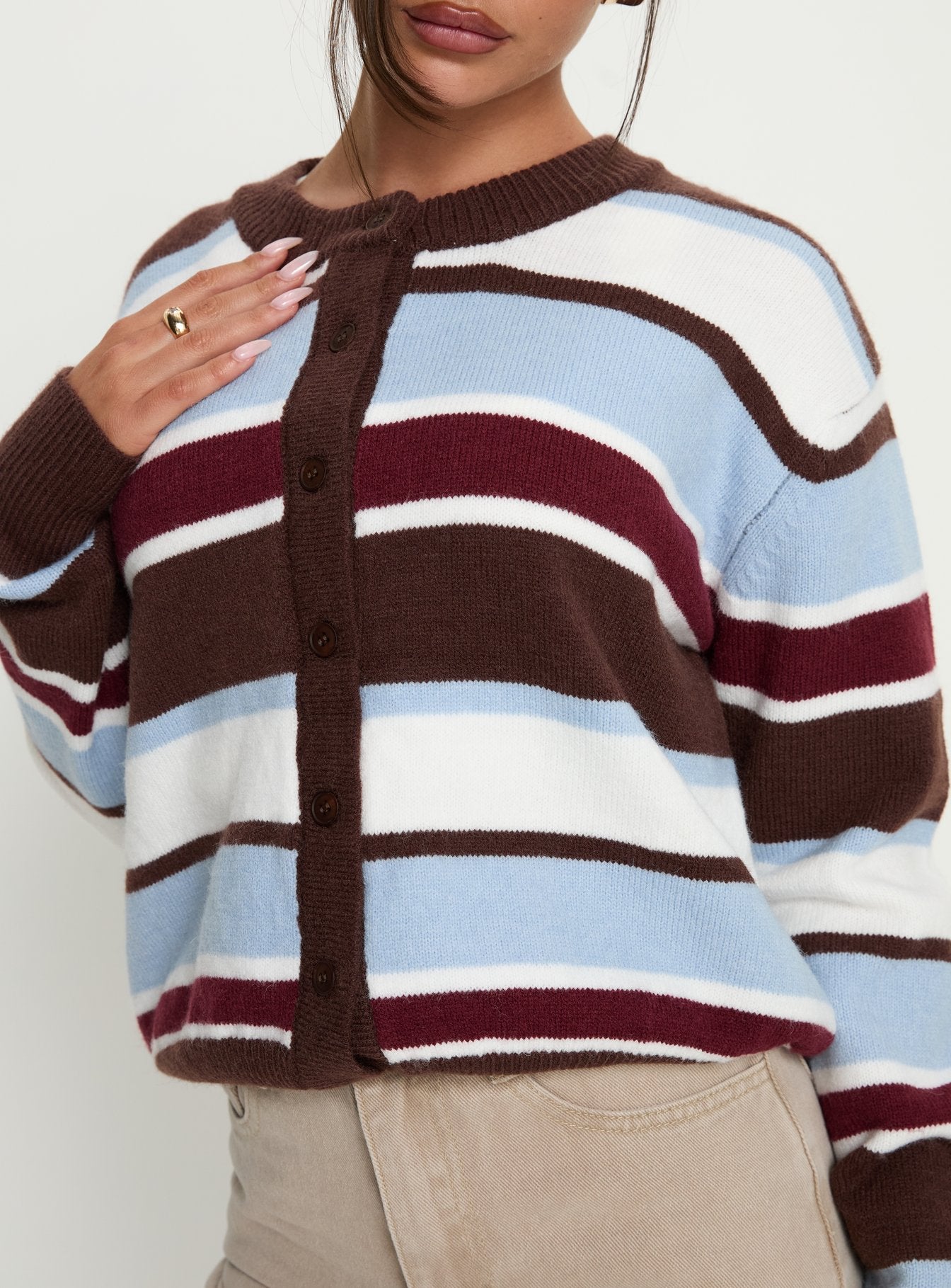 Soline Knit Cardigan Blue / Brown Stripe