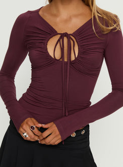 Angele Long Sleeve Keyhole Top Plum