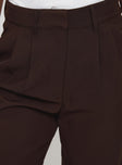 side view of model wearing Princess Polly Ambient Wide Leg Pant Chocolate High Waisted Pants 