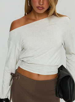 Ashlinn Off Shoulder Long Sleeve Drapey Top Grey Marle