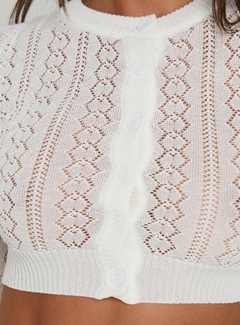 Matelda 3/4-Arm Anglaise Strickjacke Weiß