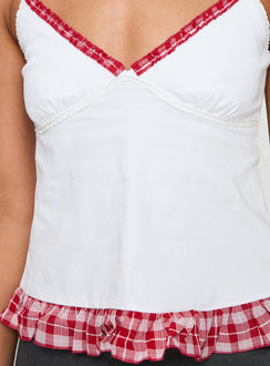 back view of model wearing Princess Polly Sweetness Overload Top White Sleeveless Plunger 