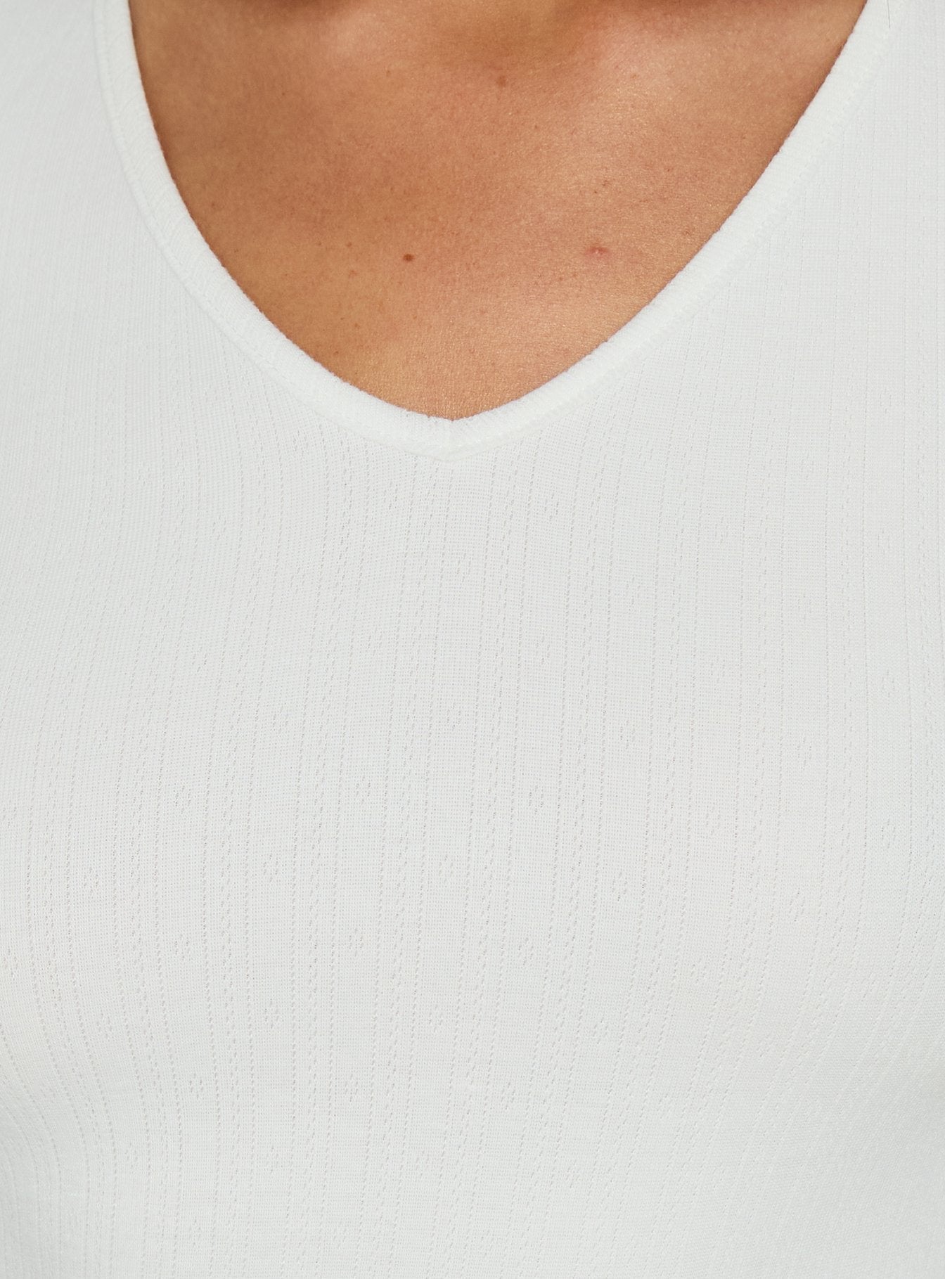 Sofelia Pointelle V Neck Top White