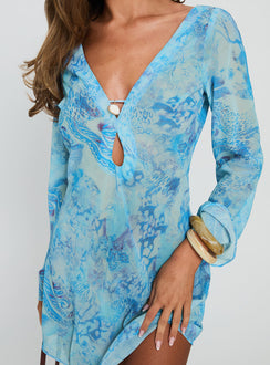 Wayfarer Shell Beach Cover Up Mini Dress Blue Multi