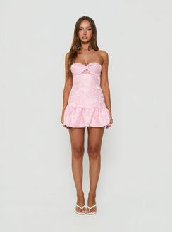 Aubriana Strapless Mini Dress Pink Jacquard