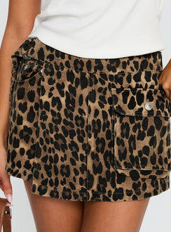 product Princess Polly Hardcore Belted Denim Mini Skort Leopard High Waisted Shorts 