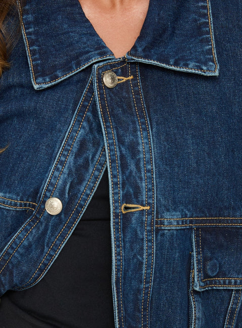 Kier Oversized Jeansjacke Dunkelblauer Waschung