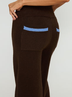 side view of model wearing Princess Polly Bekki Wide Leg Knit Pant Brown High Rise Pants 